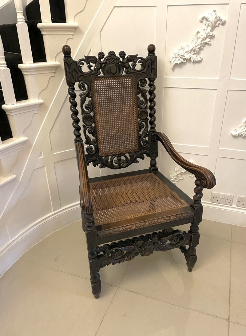 Large Antique Victorian Quality Carved Oak Throne Chair